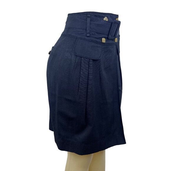 Women’s Grey Cotton High Waist Belted Skirt With Buttons - Picture 2 of 7